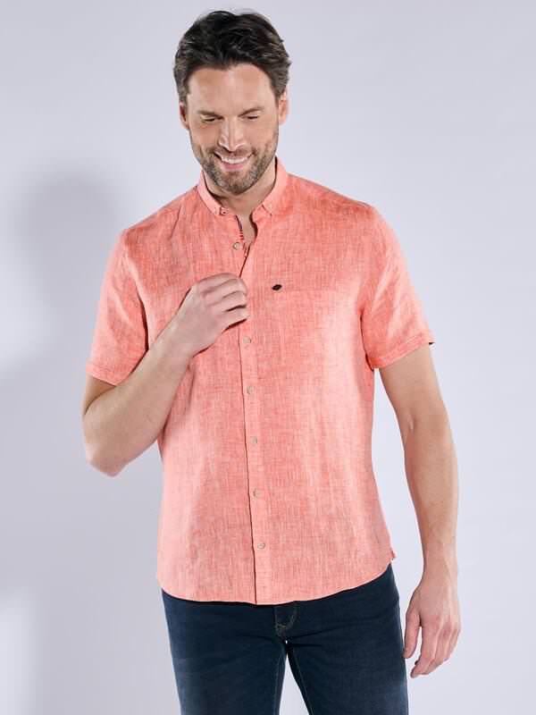 engbers Herren Kurzarm-Hemd aus Leinen rot regular uni Button Down engbers Herren Kurzarm-Hemd aus Leinen rot regular uni Button Down von engbers