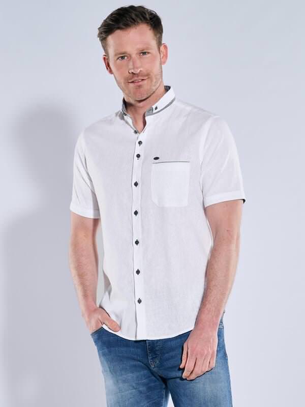 engbers Herren Kurzarm-Hemd mit Leinenanteil weiß regular uni Button Down von engbers