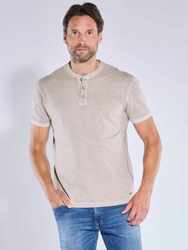 engbers Herren Henley-Shirt uni Beige regular kariert Knopfleiste von engbers