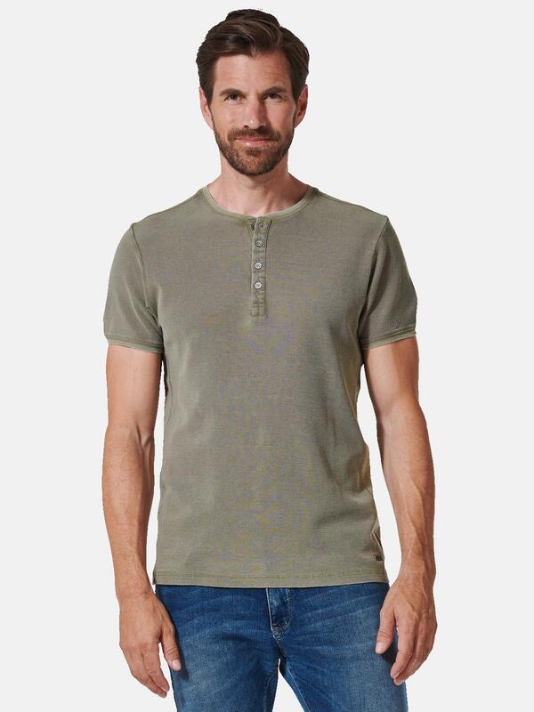 engbers Herren Henley-Shirt uni beige regular gemustert Kent-Kragen von engbers