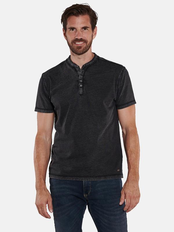 engbers Herren Henley-Shirt uni schwarz regular Knopfleiste von engbers