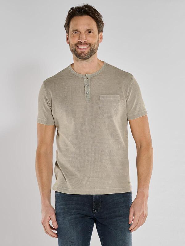 engbers Herren Henley T-Shirt beige regular gemustert Knopfleiste von engbers