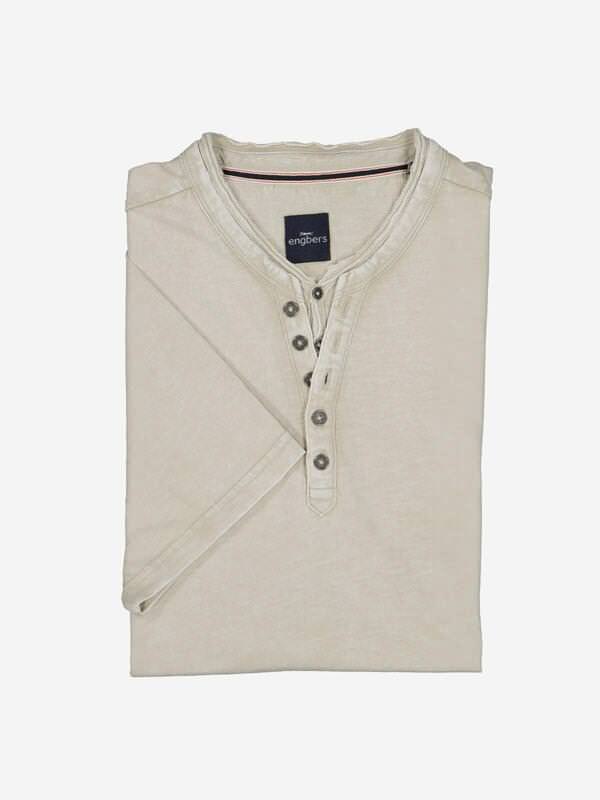 engbers Herren Henley T-Shirt Beige regular uni Knopfleiste von engbers