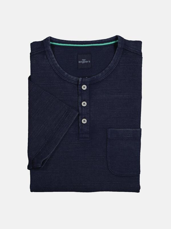 engbers Herren Henley T-Shirt blau regular gemustert Knopfleiste von engbers