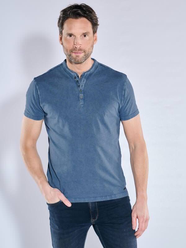 engbers Herren Henley T-Shirt Blau regular uni Knopfleiste von engbers