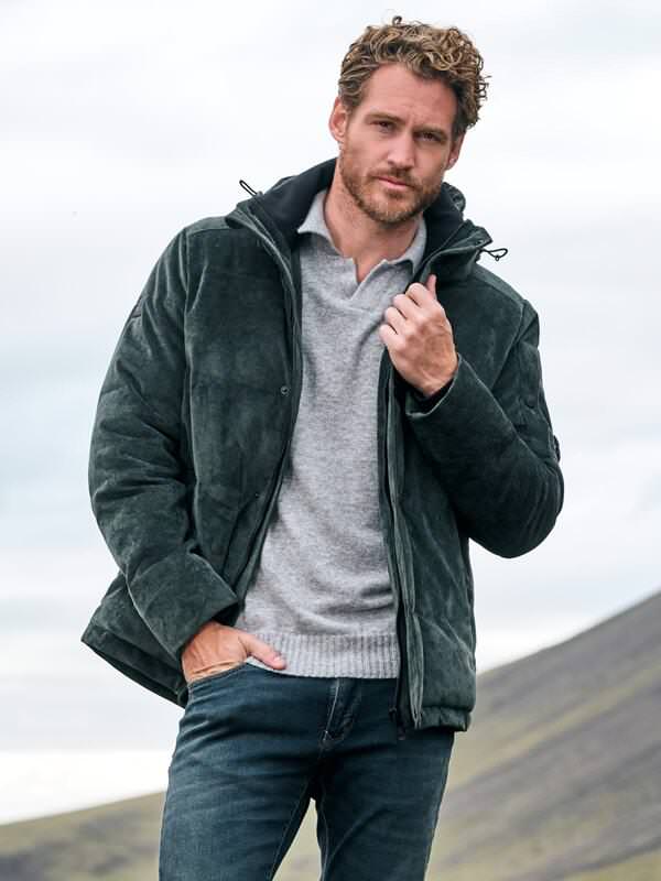 engbers Herren Cordjacke mit Funktionsdetails Grün regular uni von engbers