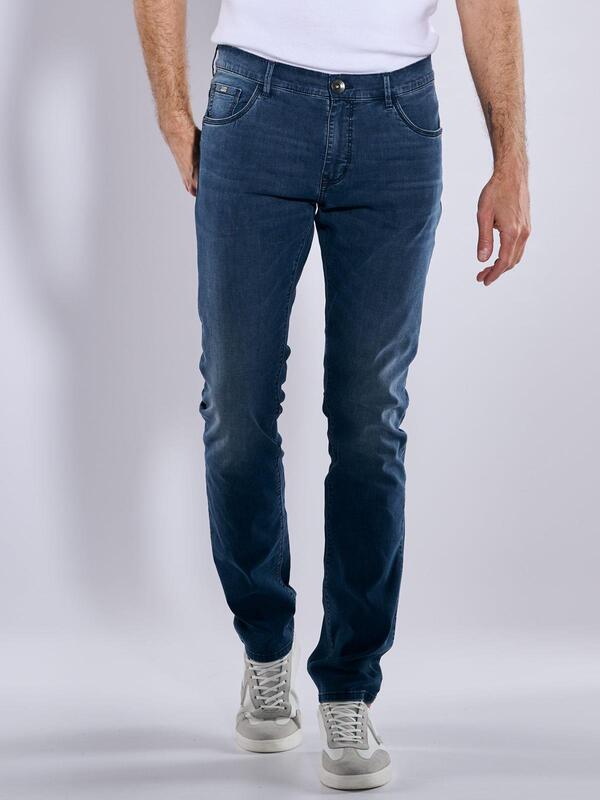 engbers Herren Jeans 5-Pocket Superstretch Blau slim fit uni von engbers