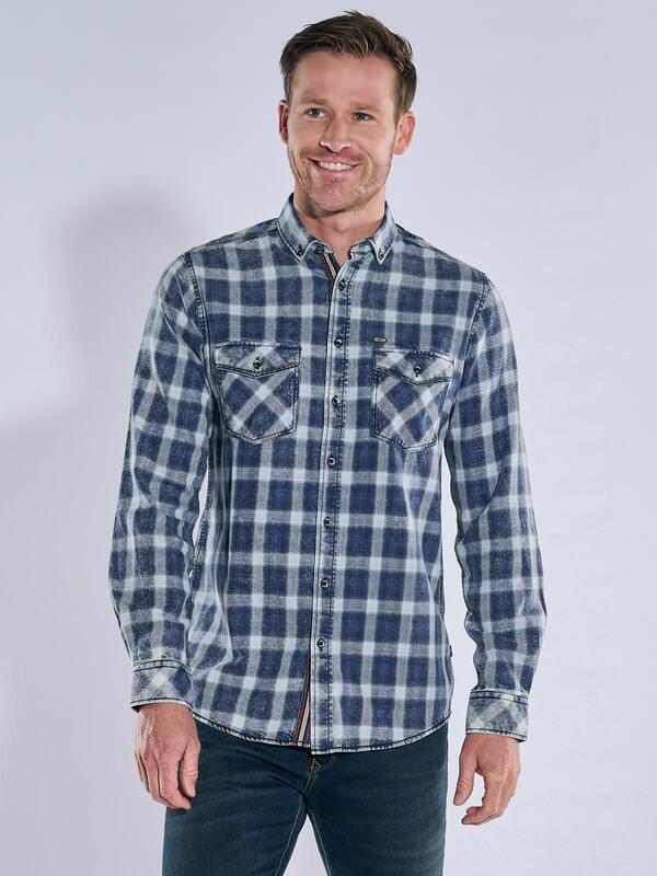 engbers Herren Langarm-Hemd aus Twill Blau regular kariert Button Down von engbers