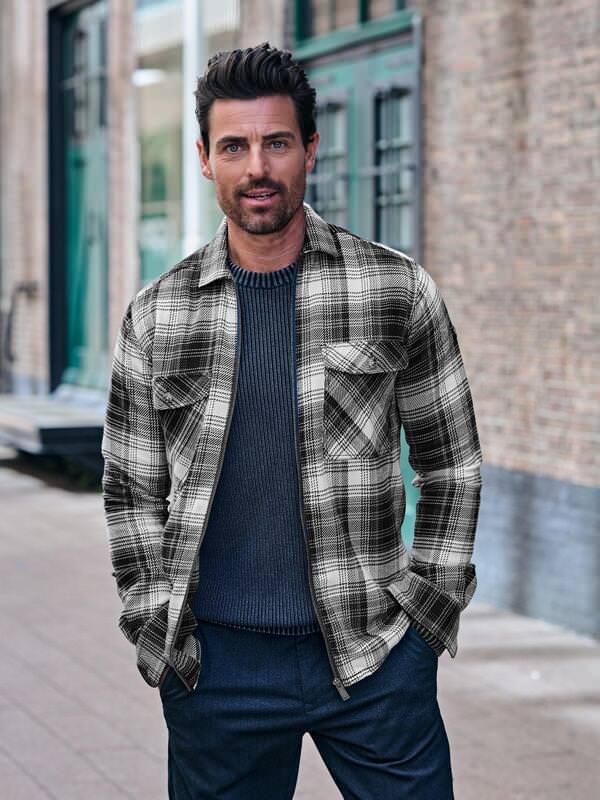 engbers Herren Langarm-Hemd gemustert Blau regular kariert Kent-Kragen von engbers