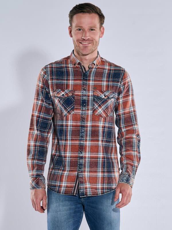 engbers Herren Langarm-Hemd kariert Orange regular Button Down von engbers