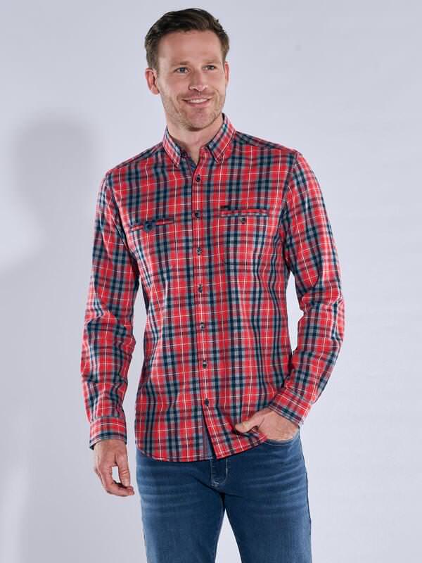 engbers Herren Langarm-Hemd kariert Rot regular Button Under von engbers