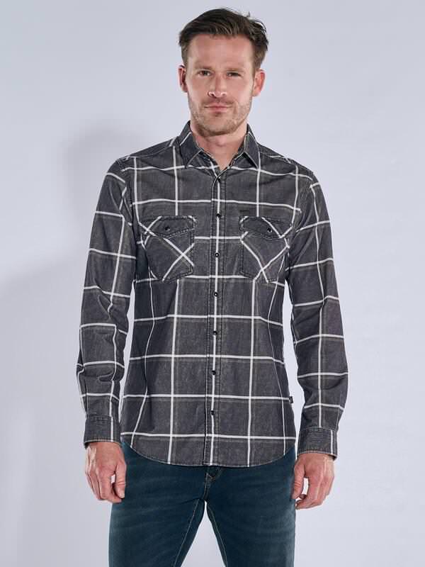 engbers Herren Langamr-Hemd kariert Schwarz regular Kent-Kragen von engbers