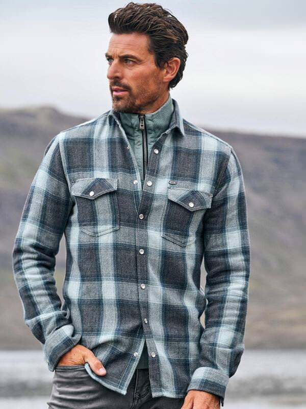 engbers Herren Overshirt kariert Türkis regular Kent-Kragen von engbers