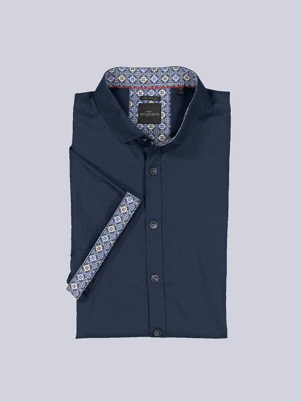 engbers Herren Kurzarm-Hemd "My Favorite" blau regular uni Kent-Kragen von engbers