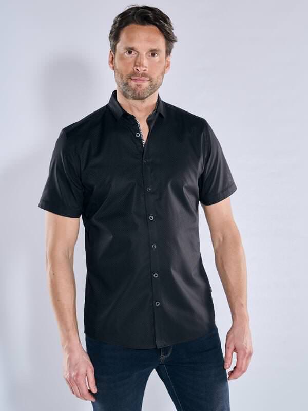 engbers Herren Kurzarm-Hemd "My Favorite" schwarz regular uni Kent-Kragen von engbers