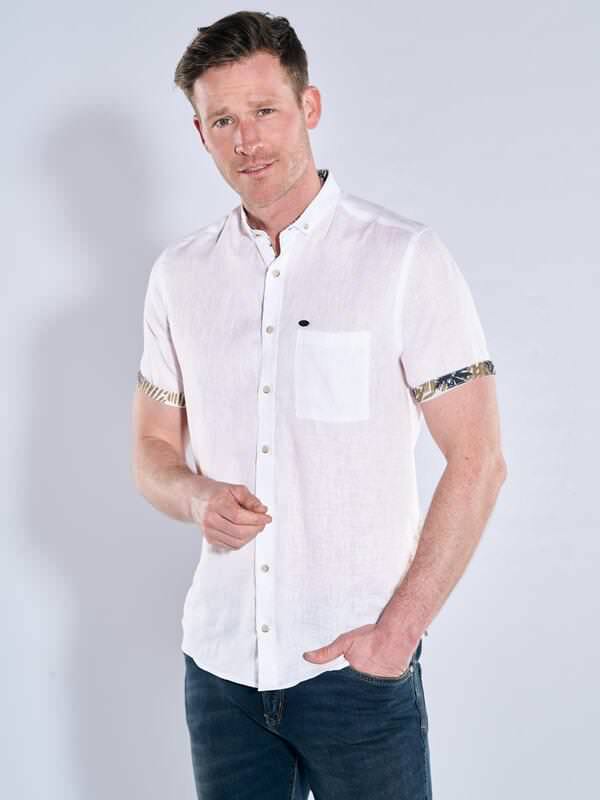 engbers Herren Kurzarm-Hemd aus Leinen Weiß regular uni Button Down von engbers
