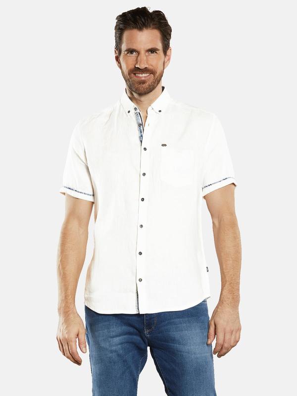 engbers Herren Kurzarm-Hemd aus Leinen Weiß regular uni Button Down von engbers