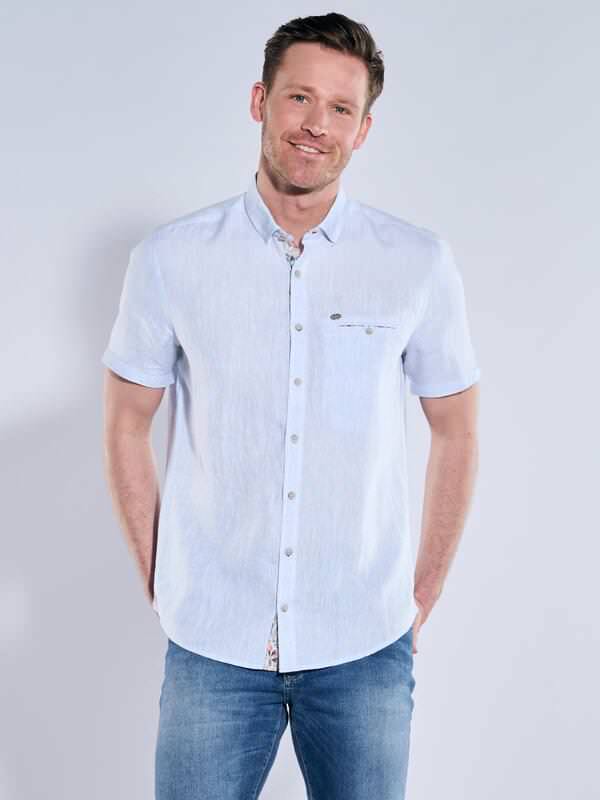 engbers Herren Kurzarm-Hemd aus Leinen blau regular uni Button Down von engbers