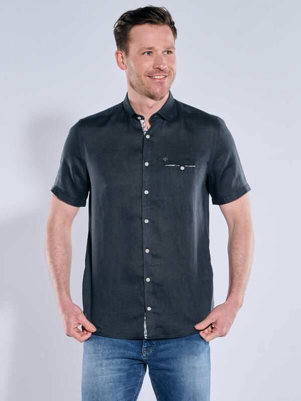 engbers Herren Kurzarm-Hemd aus Leinen blau regular uni Button Down von engbers