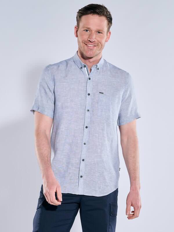 engbers Herren Kurzarm-Hemd aus Leinen blau regular uni Button Down von engbers