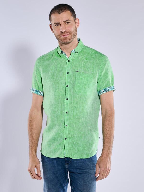 engbers Herren Kurzarm-Hemd aus Leinen grün regular uni Button Down von engbers