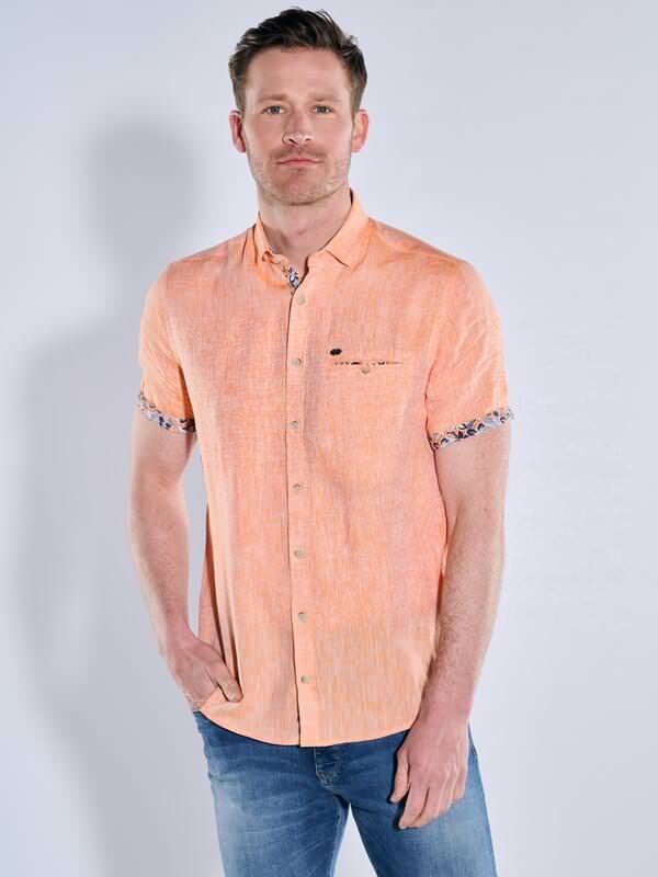 engbers Herren Kurzarm-Hemd aus Leinen orange regular uni Button Down von engbers