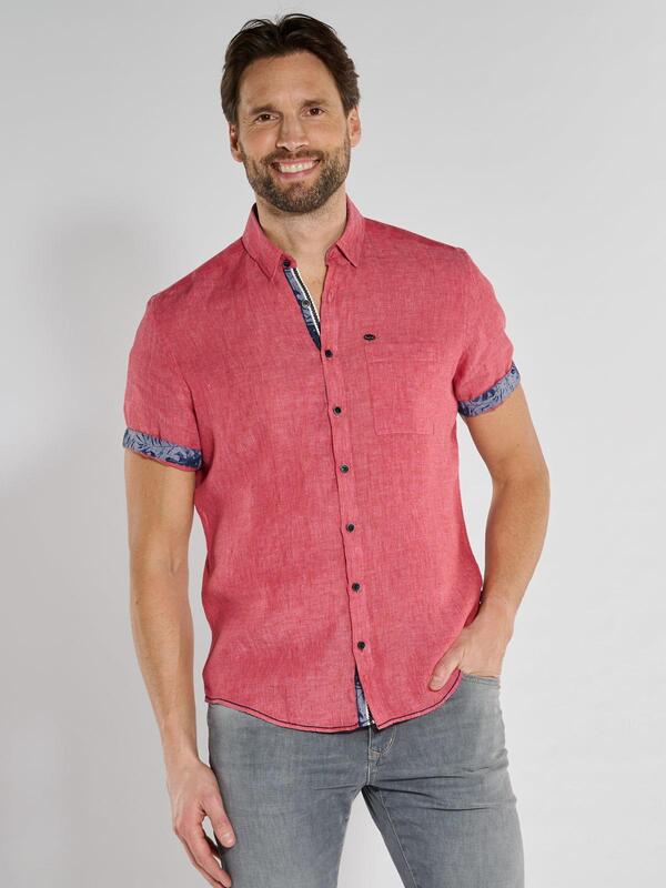 engbers Herren Kurzarm-Hemd aus Leinen rot regular uni Button Under von engbers