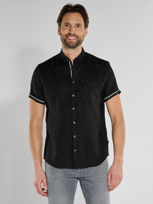 engbers Herren Kurzarm-Hemd aus Leinen schwarz regular uni Button Down von engbers