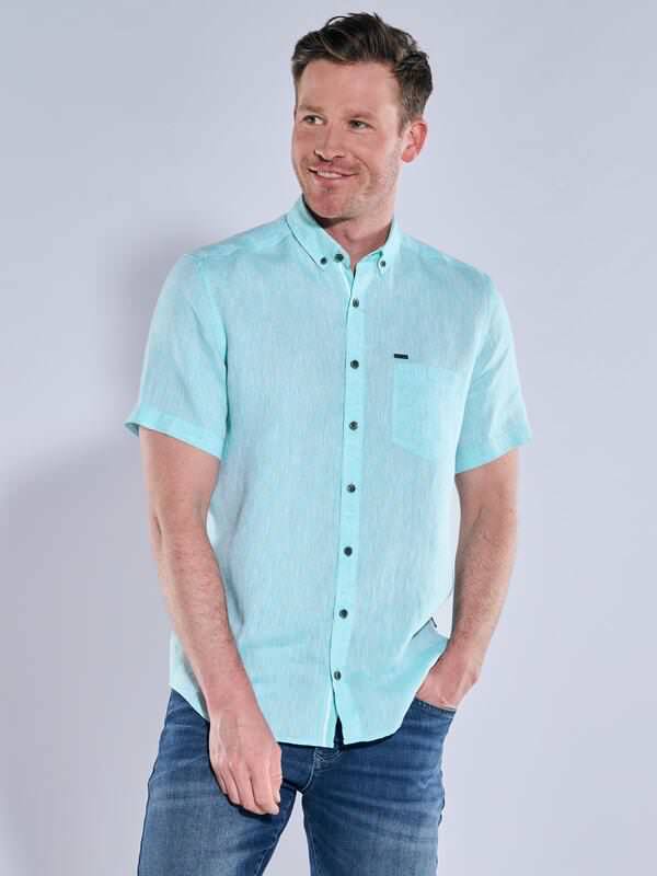 engbers Herren Kurzarm-Hemd aus Leinen türkis regular uni Button Down von engbers