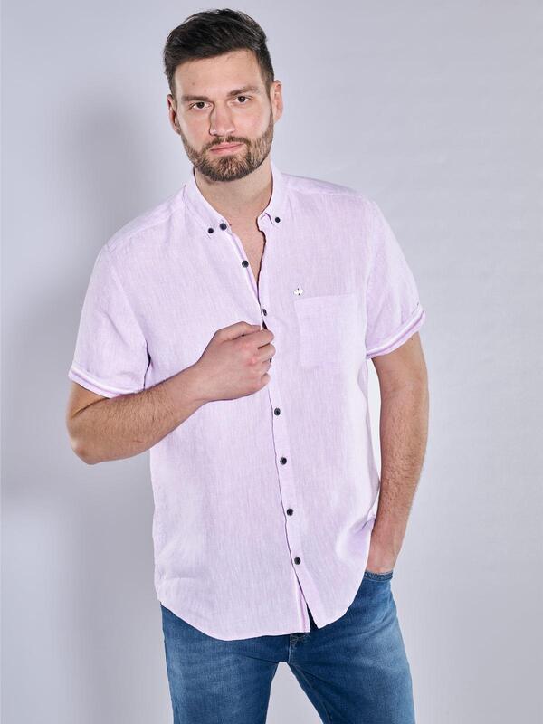 engbers Herren Kurzarm-Hemd aus Leinen violett regular uni Button Down von engbers