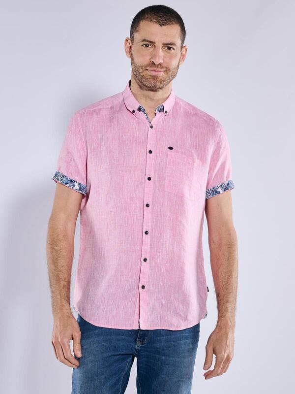 engbers Herren Kurzarm-Hemd aus Leinen violett regular uni Button Down von engbers