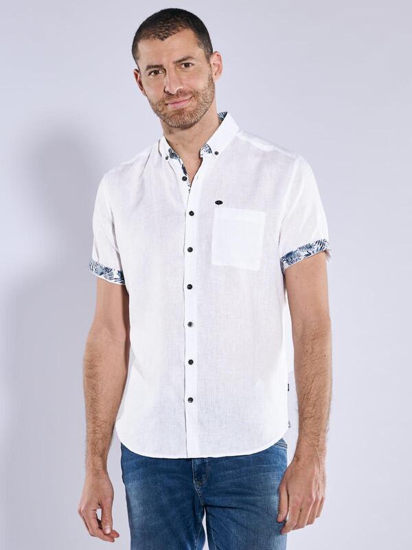 engbers Herren Kurzarm-Hemd aus Leinen weiß regular uni Button Down von engbers