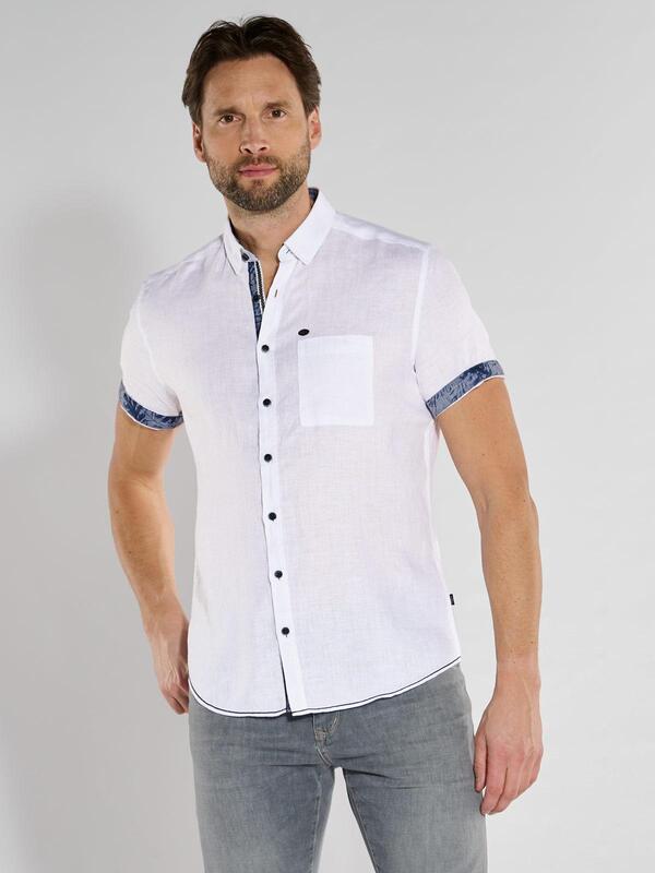 engbers Herren Kurzarm-Hemd aus Leinen Weiß regular uni Button Under von engbers
