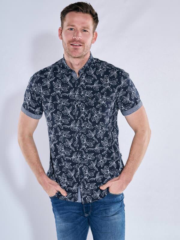 engbers Herren Kurzarm-Hemd gemustert Blau regular Button Down von engbers