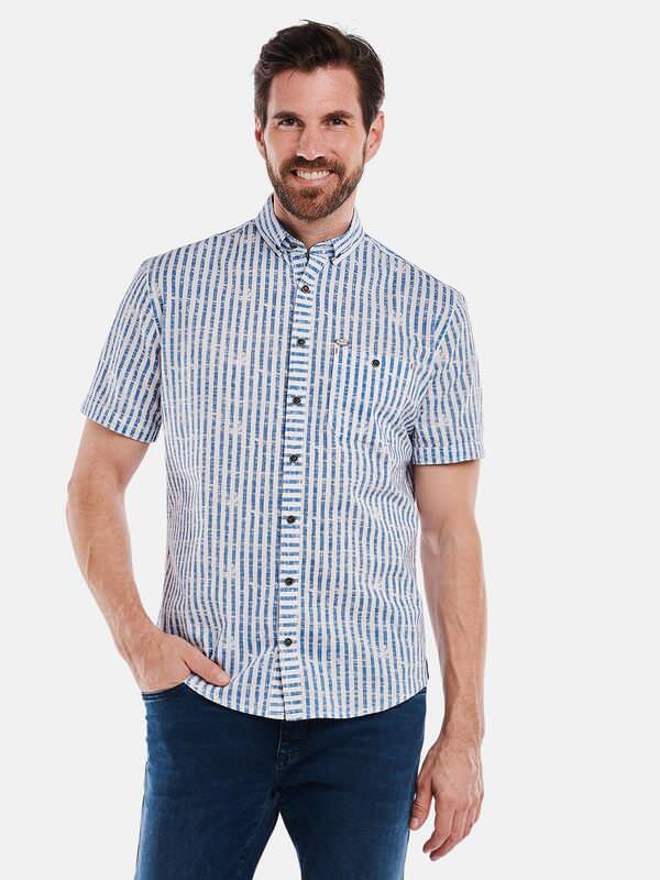 engbers Herren Kurzarm-Hemd gemustert Blau regular gestreift Button Down von engbers