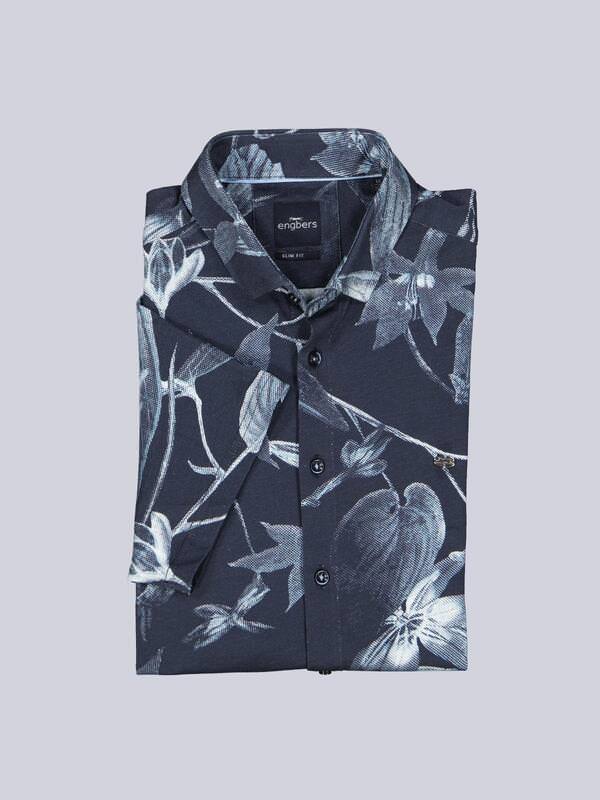 engbers Herren Kurzarm-Hemd gemustert Blau slim fit Button Under von engbers
