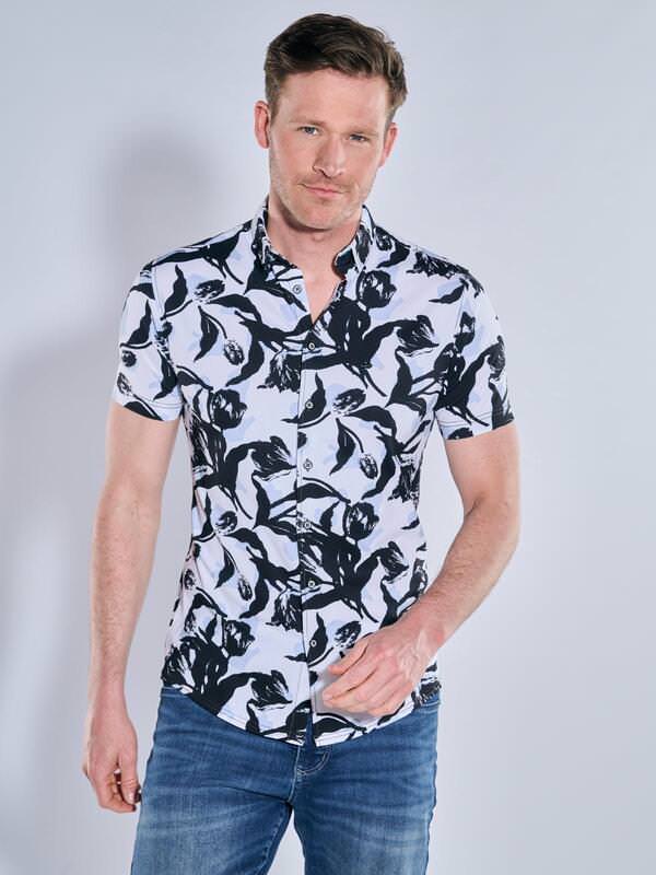 engbers Herren Kurzarm-Hemd gemustert Grau slim fit Button Under von engbers