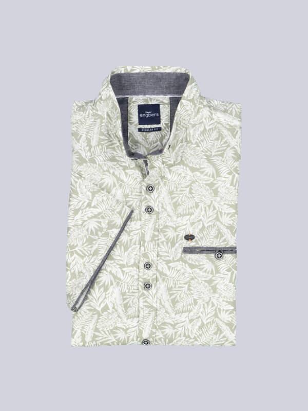 engbers Herren Kurzarm-Hemd gemustert Grün regular Button Down von engbers