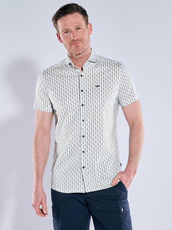 engbers Herren Kurzarm-Hemd gemustert Grün slim fit Haifisch von engbers