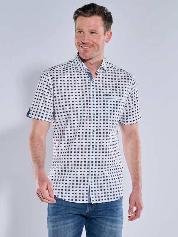 engbers Herren Kurzarm-Hemd gemustert Blau regular Haifisch von engbers