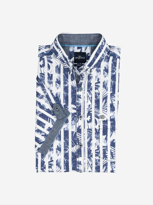 engbers Herren Kurzarm-Hemd gemustert blau regular gestreift Button Down von engbers