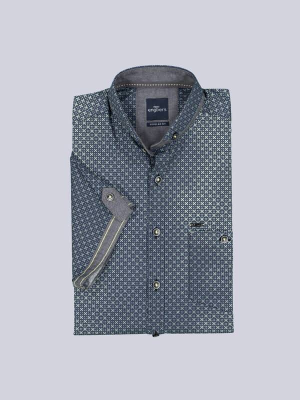 engbers Herren Kurzarm-Hemd gemustert grün regular Button Down von engbers