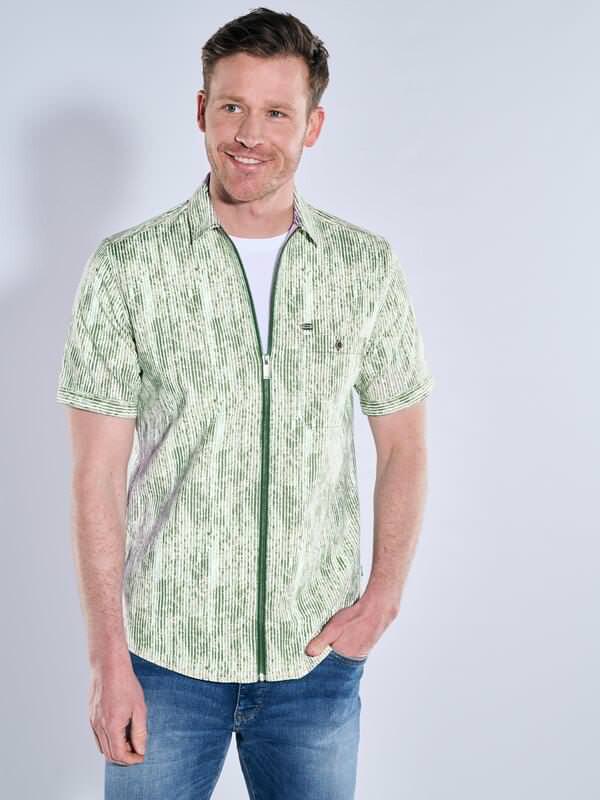 engbers Herren Kurzarm-Hemd gemustert Grün regular gestreift Kent-Kragen von engbers