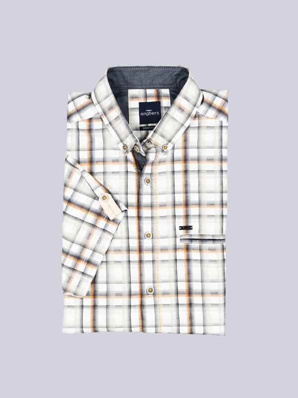 engbers Herren Kurzarm-Hemd gemustert orange regular kariert Button Down von engbers