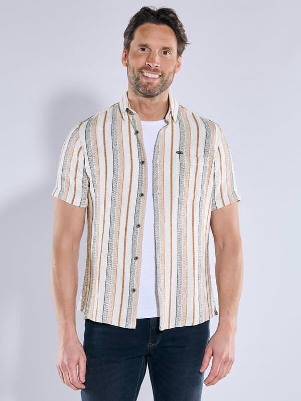 engbers Herren Kurzarm-Hemd gestreift Orange regular Kent-Kragen von engbers