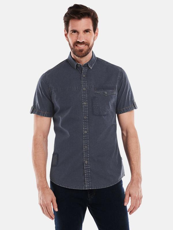 engbers Herren Kurzarm-Hemd gestreift blau slim fit Button Under von engbers