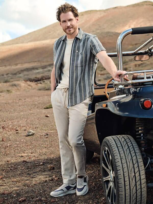 engbers Herren Kurzarm-Hemd gestreift Grau regular Kent-Kragen von engbers