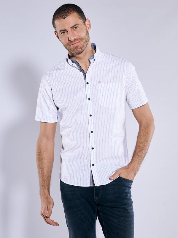 engbers Herren Kurzarm-Hemd gestreift Weiß regular Button Down engbers Herren Kurzarm-Hemd gestreift Weiß regular Button Down von engbers