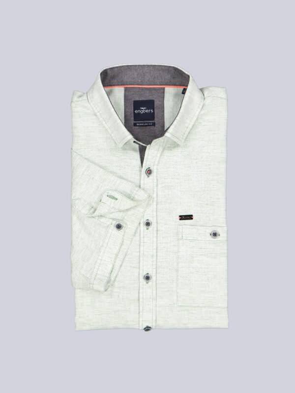 engbers Herren Kurzarm-Hemd in Leno Warenqualität Grün regular uni Button Under von engbers