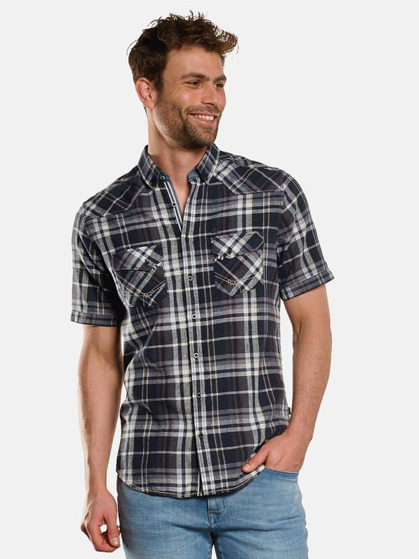 engbers Herren Kurzarm-Hemd kariert blau regular Button Down von engbers